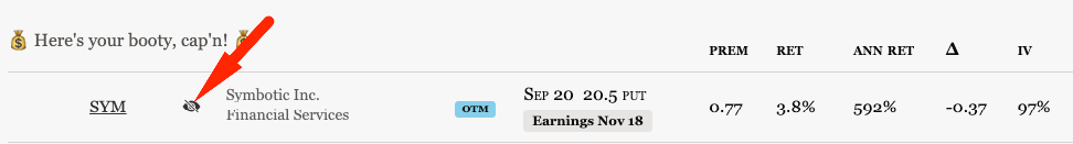 Hide stock from the options wheel screener