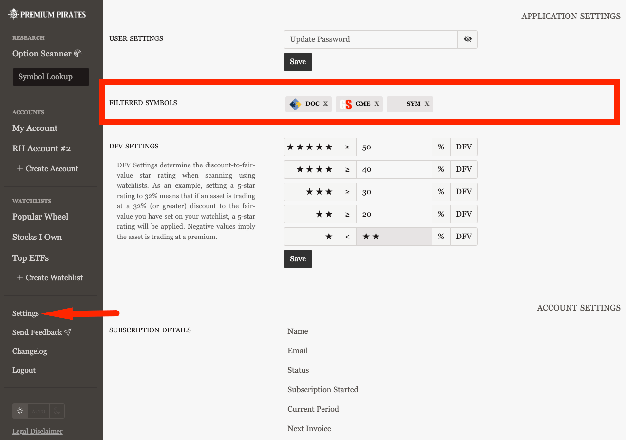 Wheel strategy settings